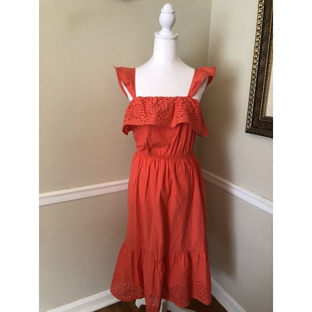 NWT LC Lauren Conrad Size XS Coral Sleeveless Dress Eyelet Lace Trim Ruffle
